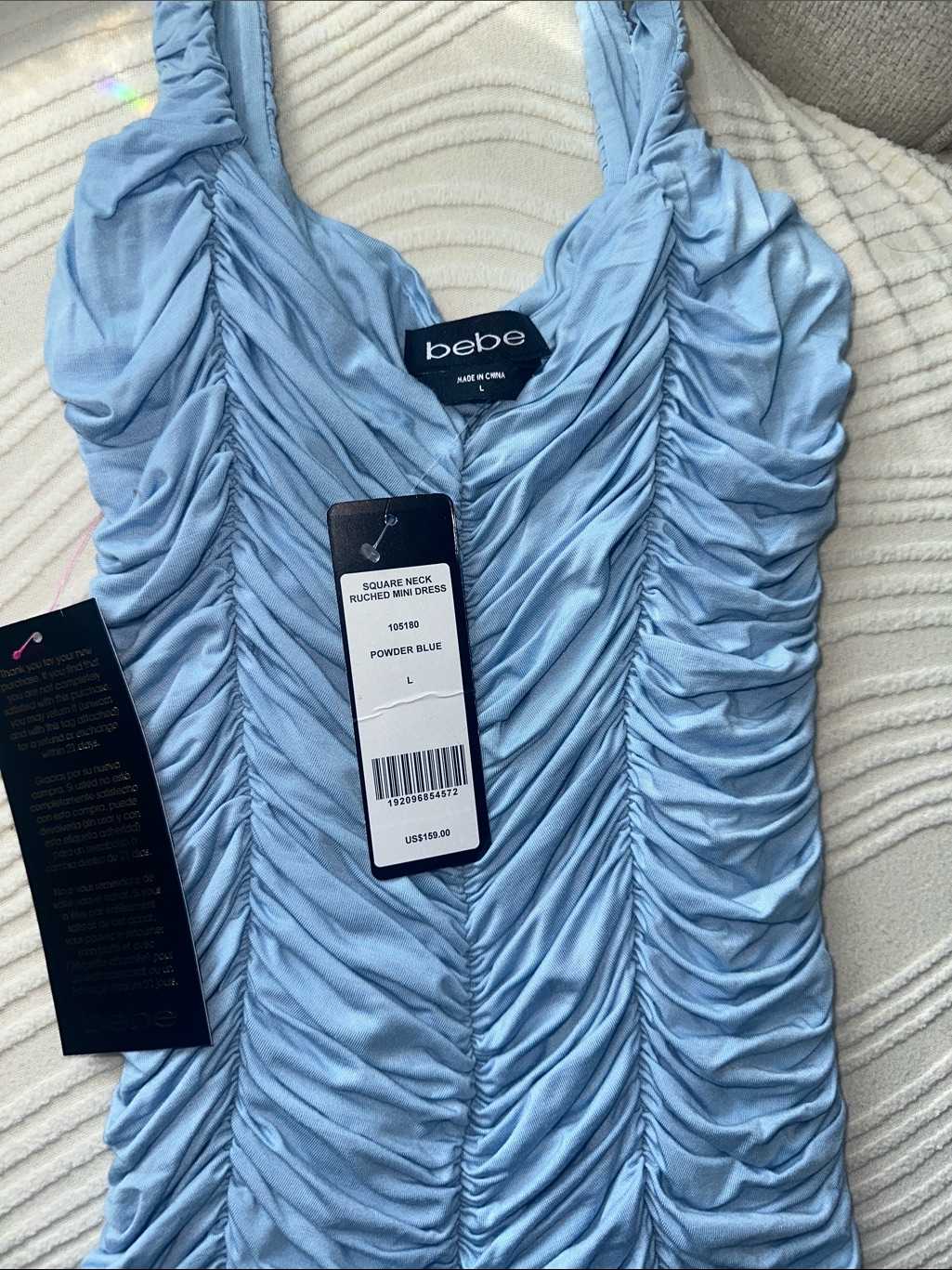 Bebe Light Blue Ruched Maxi Dress